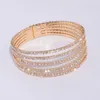 5 Rows Elegant Clear Rhinestone Bangle Bracelet Gold Color Crystal Bangles Wedding Bridal Jewelry Accessories for Women Wx209 Q0719