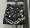 Saias Estilo Safari Faux Leather Skirt Mulheres Cintura Alta Outono Inverno Packag Hip A-Line Pu