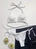 Costumi da bagno da donna 2021 Bikini estivo Tinta unita Costume da bagno da donna con pieghe da spiaggia Costume da bagno di fascia alta bianco
