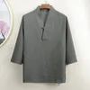 IDEFB Chinese Style Męskie Hanfu Collar Causal Duży Rozmiar Luźny T-Shirt Dla Męski Wiosna Lato Bawełniana Pościel Topy 9Y6048 210524