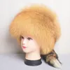 Real Fox Fur Hats For Women Winter Fashionable Stylish Russian Thick Warm Beanie Hat Natural Fluffy With Tail Bomber