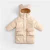 Kids Down Coats Long Sleeve Winter Children Hoodie Jackets Cute 3D Ears Mid-Length Down Jacket Solid Girls/Boys Down Coat 211111