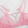 Sensual lingerie mulher sexy underwear set porno sexo sutiã sutiã thong trajes eróticos ver através do laço amor coração oco out exotic sets y0911