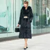 Women's Fur & Faux 2021 Autumn Winter Women Elegant Natural Long Coats Female Vintage Thick Warm Genuine Collar Jackets Z296