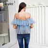 V Neck Pasek Boho Mesh Bluzka Koszula Kobiety Wzburzyć Krótki Rękaw Eleganckie Peplum Topy Lato Lace Up Damskie Seksowne Blusas 210719