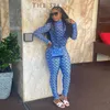 Women's Two Piece Pants Woven Print Tracksuit Women Sexy Sheer Mesh Long Sleeve Bodysuit Top + Bodycon Night Club Party Set Outfits