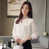Elegant Bow Women Tops and Blouse Solid Autumn Clothing Arrival Chiffon White Pink 6176 50 210521