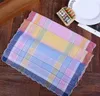 2021 28 x 28 Baumwoll-Taschentuch, kariertes Taschentuch, verschiedene gemischte Farben, halbmondförmiges Damen-Karo-Taschentuch aus Baumwolle, Handtuch