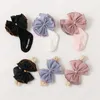 3 Pz/set Big Bowknot Calzini Del Bambino Della Fascia Set Dolce Elastico Del Merletto Del Capretto Della Ragazza Fascia Dei Capelli Della Principessa Morbido Antiscivolo Infantile Del Bambino calzini