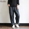 ZANZEA 5XL 가을 스트라이프 바지 여성 캐주얼 헐렁한 바지 순무 긴 Pantalon 궁전 레이디 탄성 허리 하렘 바지 플러스 사이즈 T200617