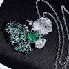 Brincos de colar Conjunto 2022 Trend Butterfly Jewelry Inlay Luxury Incrédito de zircão pequeno Anel aberto anel oval de pedra verde para mulheres Party Party