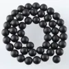 WOJIAER naturel Onyx boule ronde pierre noir perles givrées entretoise en vrac pour la fabrication de bijoux 6 8 10 12mm 15 1/2 "BY908
