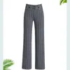 Loose Stripe Elastic High Waist Wide Leg Pants Women Plus Size Elegant Ladies Baggy Trousers Office Work Straight Leg Pants Q0801