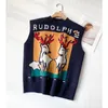 H.SA Women Sweater Vest Sleeveless Catroon Christmas Knitted Vests Oneck Deer Printed Korean 210417
