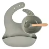 Matkvalitet Silikon Bowl Vattentät Lättviktigt Lätt att rengöra Barnmatning Porslin Set Baby Bib Bowls Sked Sucker xg0044