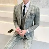 (Giacche + Gilet + Pantaloni) New Fashion Boutique Plaid Mens Casual Business Suit Sposo Abito da sposa Suit 3 pezzi Set Blazer maschile X0909