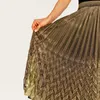Aelegantmis vår höst hög midja lång pläterad kjol kvinnor mode metallic maxi s kvinnliga elascity casual party 210607