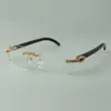 Óculos de design buquê de diamantes, armações 3524012 com hastes de chifre de búfalo preto natural e lentes de 56 mm