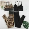 CHRLEISURE Yoga Leopard Set Women Sports Printed Workout Pants FitnHigh Waist Push Up Bra Sportswear Sexy Leggings Suit X0629