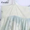 Foridol Tie-gefärbte Rüschen Button Up Sommerkleid Kurze Mini Strand Casual Lose Print Kleid Sommerkleid Strap Strand Kleid vestido 210415