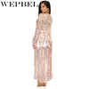 Casual Dresses WEPBEL Women's Dress Embellished Gatsby Art Sexy Sequin Perspective Long Coat Open Front Maxi