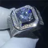 2020 Solitaire Homme 4ct Sona Bague en diamant Réel 925 Bijoux en argent sterling Bague de fiançailles Bagues de mariage pour hommes Accessoire de fête