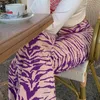 Zèbre imprimé Y2K esthétique violet pantalon évasé femmes taille haute fermeture éclair pantalons longs Animal tigre rayé pantalons de survêtement femme 210415
