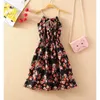 Korea Summer long chiffon floral strap dress A-Line women casual sleeveless es high waist boho beach 210423