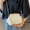 Evening Bags Pleated Shell Bag Small Totes With Pearl Handle 2021 Summer PU Leather Women's Designer Handbag Chain Shoulder Messenger