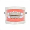 Grillz، مشاوي طب الأسنان هيئة مجوهرات الهيب هوب grillz تمهيد تشيكوسلوفاكيا حجر الجسم out خارج الفم الأسنان قبعات أعلى أسفل الأسنان مجموعة ذهبي اللون الرجال النساء ضرب