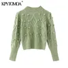 Women Fashion With Ball Cropped Knitted Sweater O Neck Long Sleeve Female Pullovers Chic Tops 210420