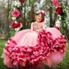 2022 Custom Made Flower Girl's Jurken O Neck Lace Floral Applicaties Meisje Pageant Jurken Tiered Tule Mooie Verjaardag Party Jurk