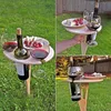 Draagbaar kampmeubilair Outdoor vouwbare tafel met opvouwbare ronde desktop mini houten picknick bureau wijnrek reizen strand tuing tafels sets