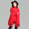 Tassel Knitted Sweater Women Cashmere Pullover Casual Loose Long Shawl Cape Cloak Sleeve Winter Pull Femme Jumper Coat 210416