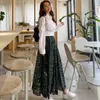 Autumn OL women 2 piece set Elegant Vintage White Long sleeve Short Shirt + High Waist print chiffon Long Skirt Work 210518