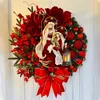 2022ライト付き聖なるクリスマスリースライトの人工的なぶら下げ飾り前のドアの壁の装飾メリークリスマスツリーの花輪211104