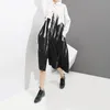 Pintura estilo manga comprida mulher preto e branco impresso camisa vestido tingido-tingido plus size midi senhoras vestidos casuais robe femme