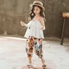 Girls Clothes Set Kids Fashion Girl 2020 Chiffon Suspenders + Floral Pants 2Pcs /Suits Girls Summer Outfits 4 6 8 10 12 Year old X0902