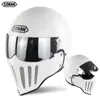 Motorfiets Helmen Knight Volledige Gezicht Helm Retro Fiberglas Mannen Bobber Chopper White Dot ECE Lederen Voering Visor Casco Moto