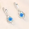 925 Sterling Silver Dangle Earrings Women Fashion Jewelry High Quality Blue Pink White Purple Crystal Earring