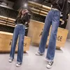 Jeans dritti a vita alta blu primavera Taglie forti Pantaloni larghi larghi casual da donna Pantaloni larghi da ragazza 210514