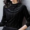 Uzun Kollu Siyah Kadife Bluz Gömlek Tops Kadın Kış Giysileri Bluz Kadınlar Blusas Mujer De Moda Kadın Giyim Blusa D980 210426