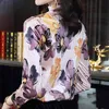 Chemisier en velours à manches longues d'hiver Chemise Tops Femmes Blouse Femmes Col roulé Floral Print Blouse Femmes Vêtements Blusa D724 210426