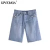 Women Chic Fashion Ribbed Tassel Denim Bermuda Shorts Mid-Rise Button-Fly Female Short Jeans Mujer 210420