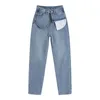 Jeans vintage a vita alta dritti donna stile coreano autunno casual blu lavato streetwear pantaloni denim boyfriend pantaloni 210417