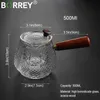 Burrey 500ml feita mão resistente ao calor bule de vidro infusor pote com alça de madeira e ferver chaleira café puer 210813
