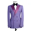 Elegant Light Purple Costume Homme Peak Lapel Men Suits Wedding Groom Tuxedo Terno Masculino Slim Fit Blazer 2 Pcs Jacket Pant X0909
