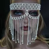 Luxury Belly Dance Rhinestone Long Tassel Veil Smycken För Kvinnor Kristall Full Face Masquerade Mask Kedjan Tillbehör