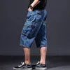 Pantaloncini di jeans cargo da uomo con tasche multiple Jeans corti casual larghi per uomo grande e alto