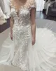 Robes de mariée de luxe sirène train détachable grande taille 2021 pays jardin robe de mariée avec fleur longue train dentelle robes de mari￩e sir￨ne